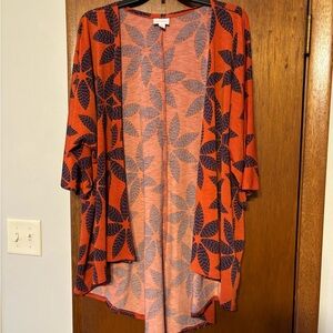 LuLaRoe Peach and Blue Leaf Print Top